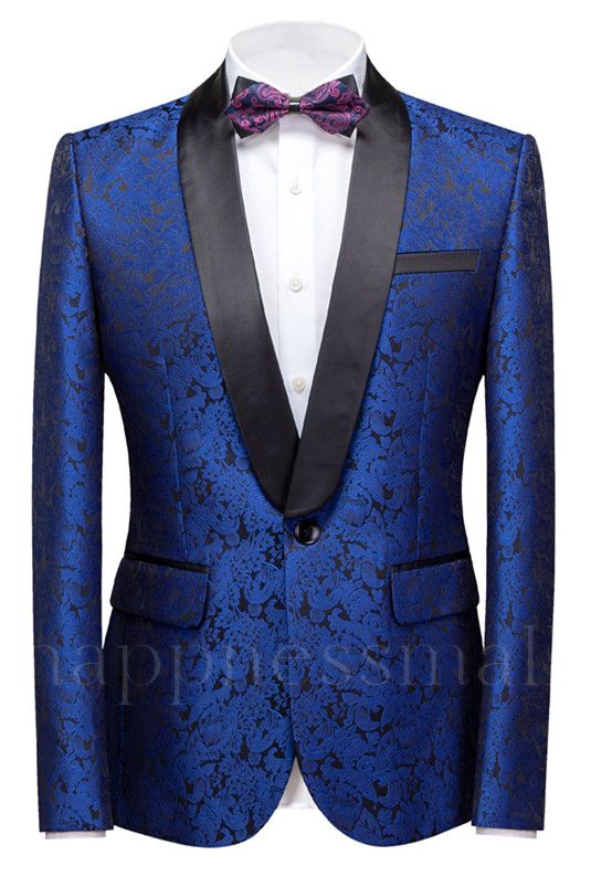 Nico Modern Royal Blue Jacquard Slim Fit One Button Wedding Men Suits