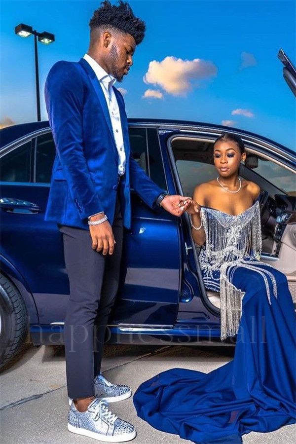Orion Royal Blue Velvet Two Pieces Peaked Laple Men's Prom Suit