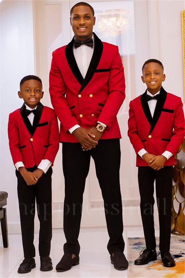 The latest red double breasted black lapel fitting men's wedding suit