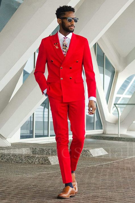 Gabriel Modern Red Peaked Lapel Double Breasted Men Suits for Prom