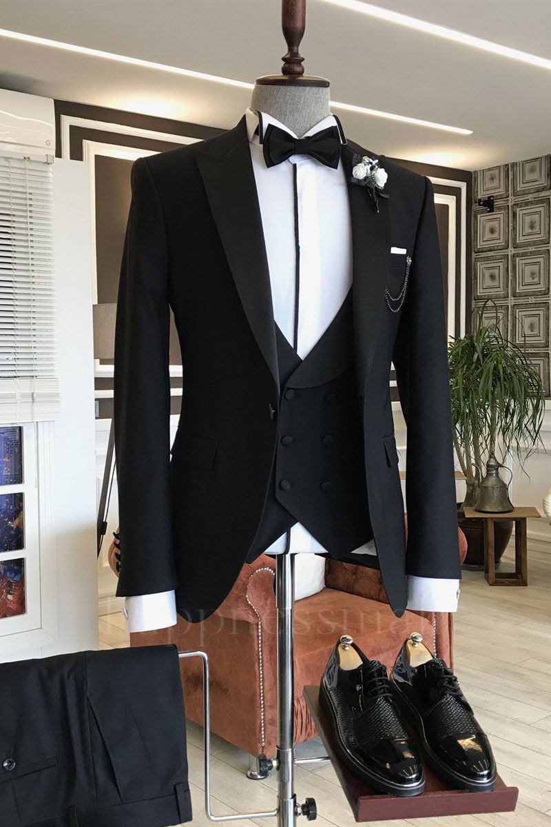 Ayla Classic Black Peaked Lapel Slim Fit Formal Business Suits