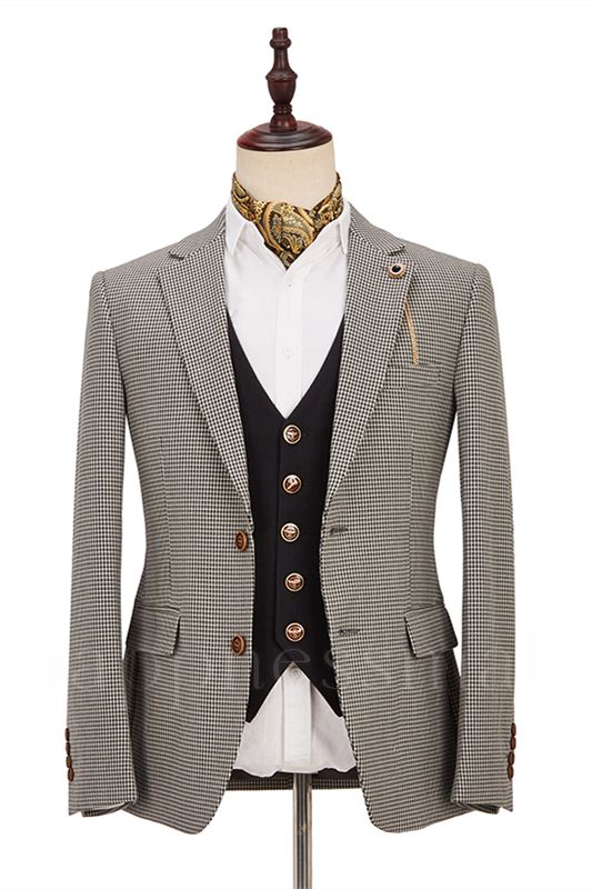 Unique Light Khaki Notch Lapel 3 Piece Men's Suit with Dark Coffee Waistcoat