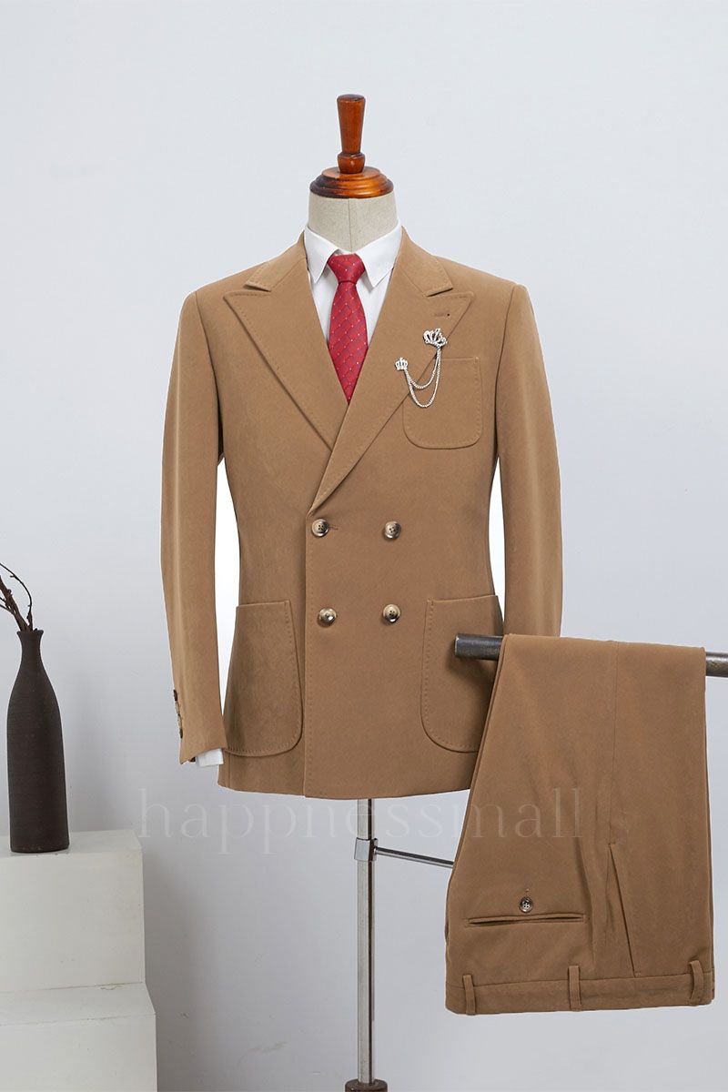 Canterbury Gentle Camel Double Breasted Slim Fit Custom Business Suit
