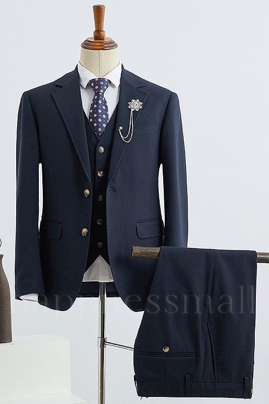 Alex Popular Formal Navy Blue Notched Lapel 2 Buttons Slim Fit Bespoke Suit