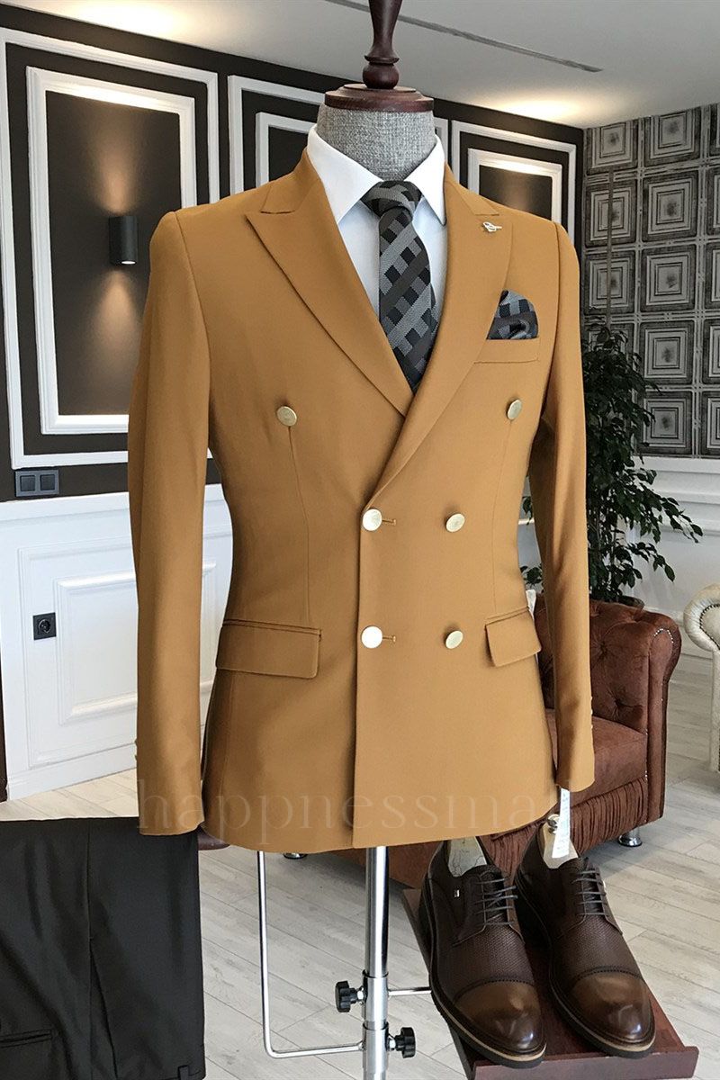 Wilder Fashion Yellow Double Breasted Business Bespoke Men Suits For Business