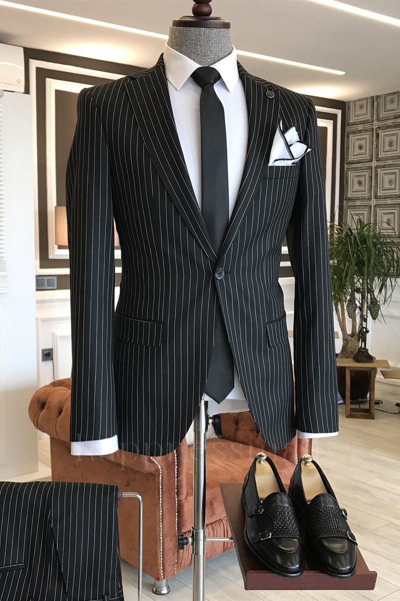 Finn Stylish Black Striped Notched Lapel Formal Jackets For Men