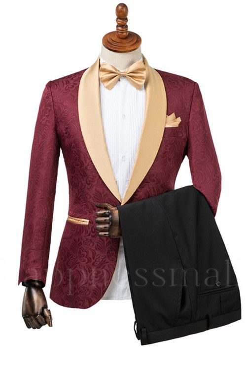Jett High-Quality Burgundy Slim Fit Jacquard Wedding Suit for Men