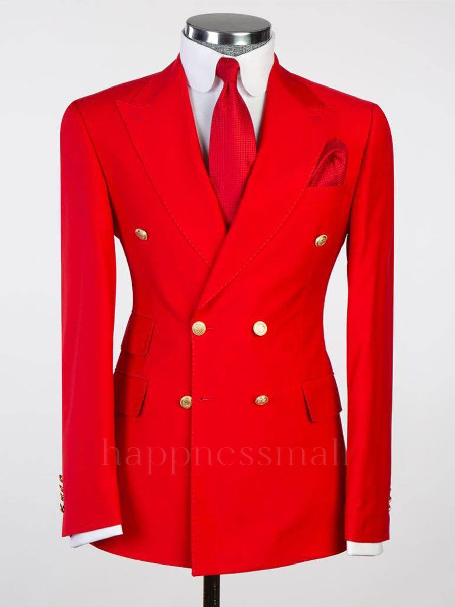 Red 2ps Peaked Lapel Slim Fit Men Suits | Happnessmall