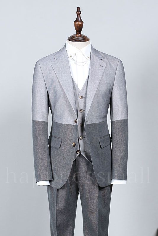 Happnessmall Gray 3 Pieces Notched Lapel Suit For Business