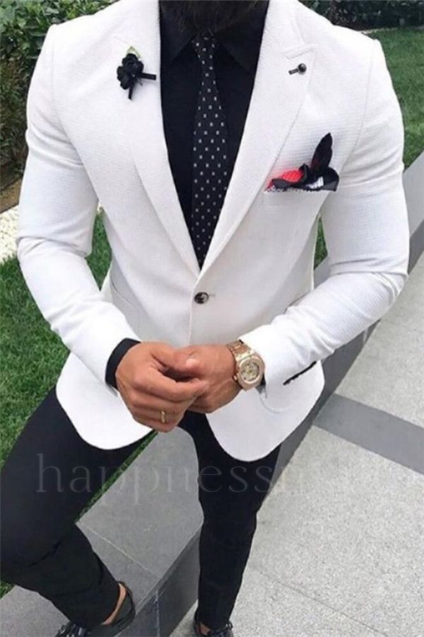 Knox Newest White Wedding Suit for Men | Peak Lapel Tuxedo Two Pieces