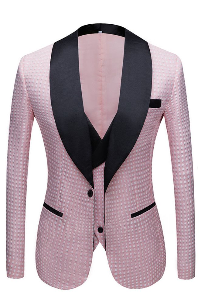 Chic Pink Shawl Lapel Dot Wedding Men Suits