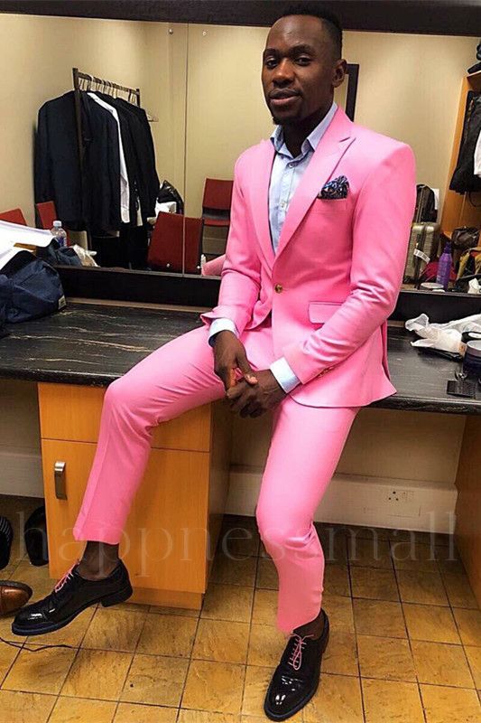 Fashion Pink Peaked Lapel One Button Close Fitting Prom Suits | happnessmall