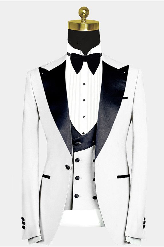Fashionable white slim fit silk lapel with one button wedding groom set