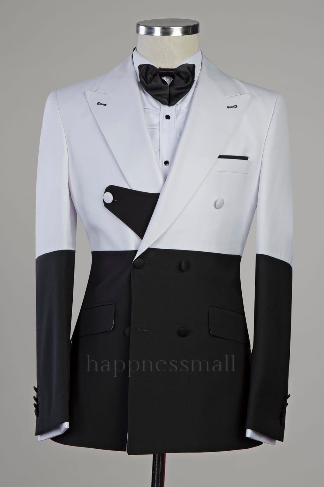 Unique White and Black Splicing Peaked Lapel Slim Fit Men Suits