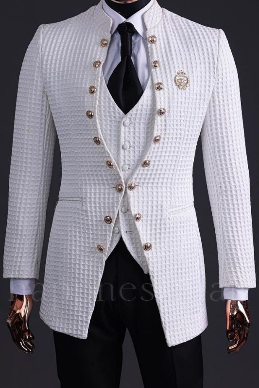 Markos Handsome White Plaid Three Pieces Men Suits For Prom