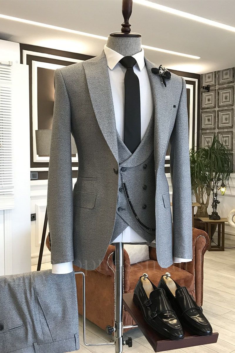 Marian Popular Gray Peaked Lapel Bespoke One Button Business Men Suits