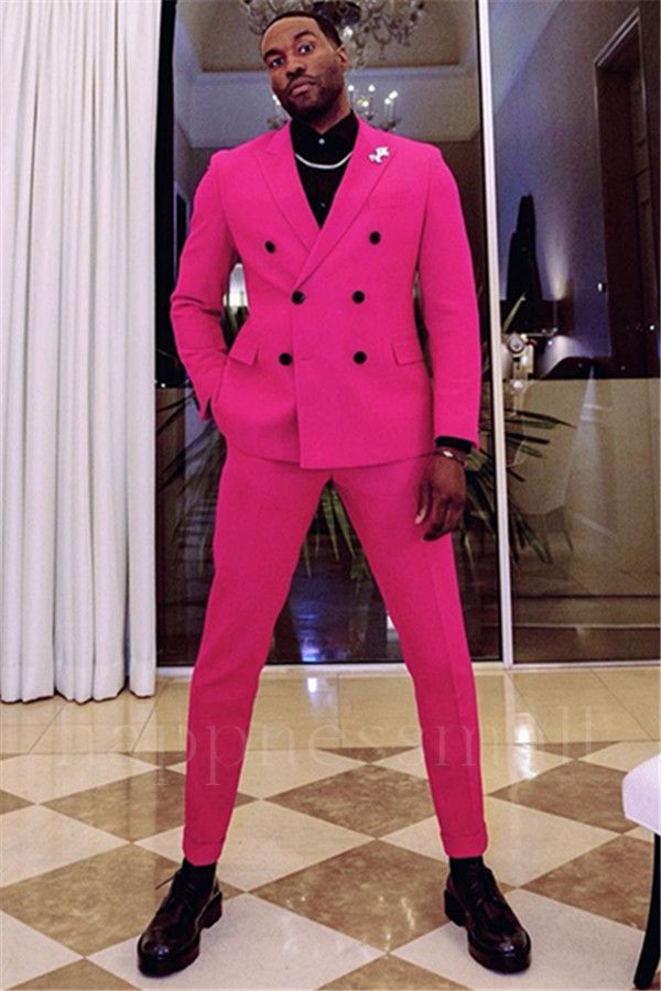 Casimir Handsome Fuchsia Two Breasted Peaked Lapel Prom Men's Suit
