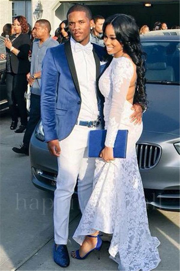 Axel Smart Blue Velvet Slim Fit Men Prom Suit with One Button