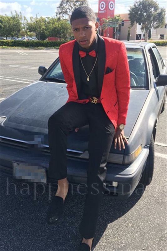 Leopold Red Jacquard Shawl Lapel Prom Men Suit Online