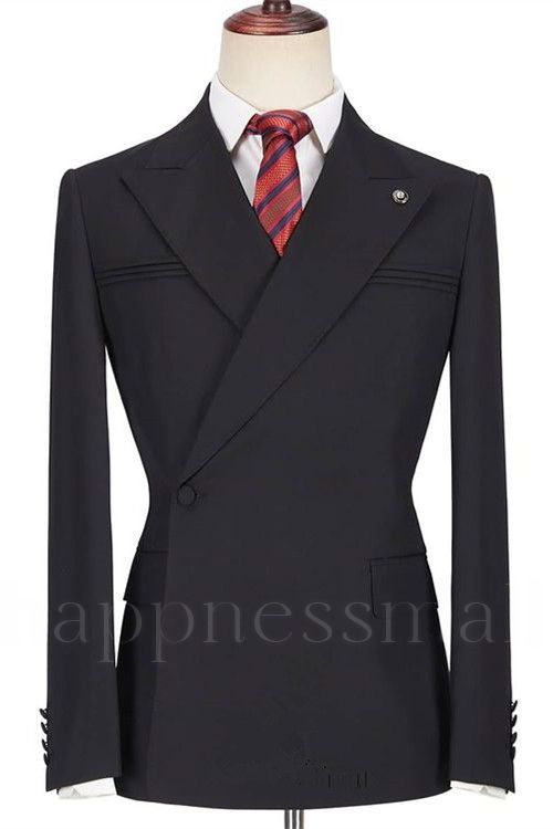 Classical Black Peaked Lapel Slim Fit Men Suits for Prom With One Side Button