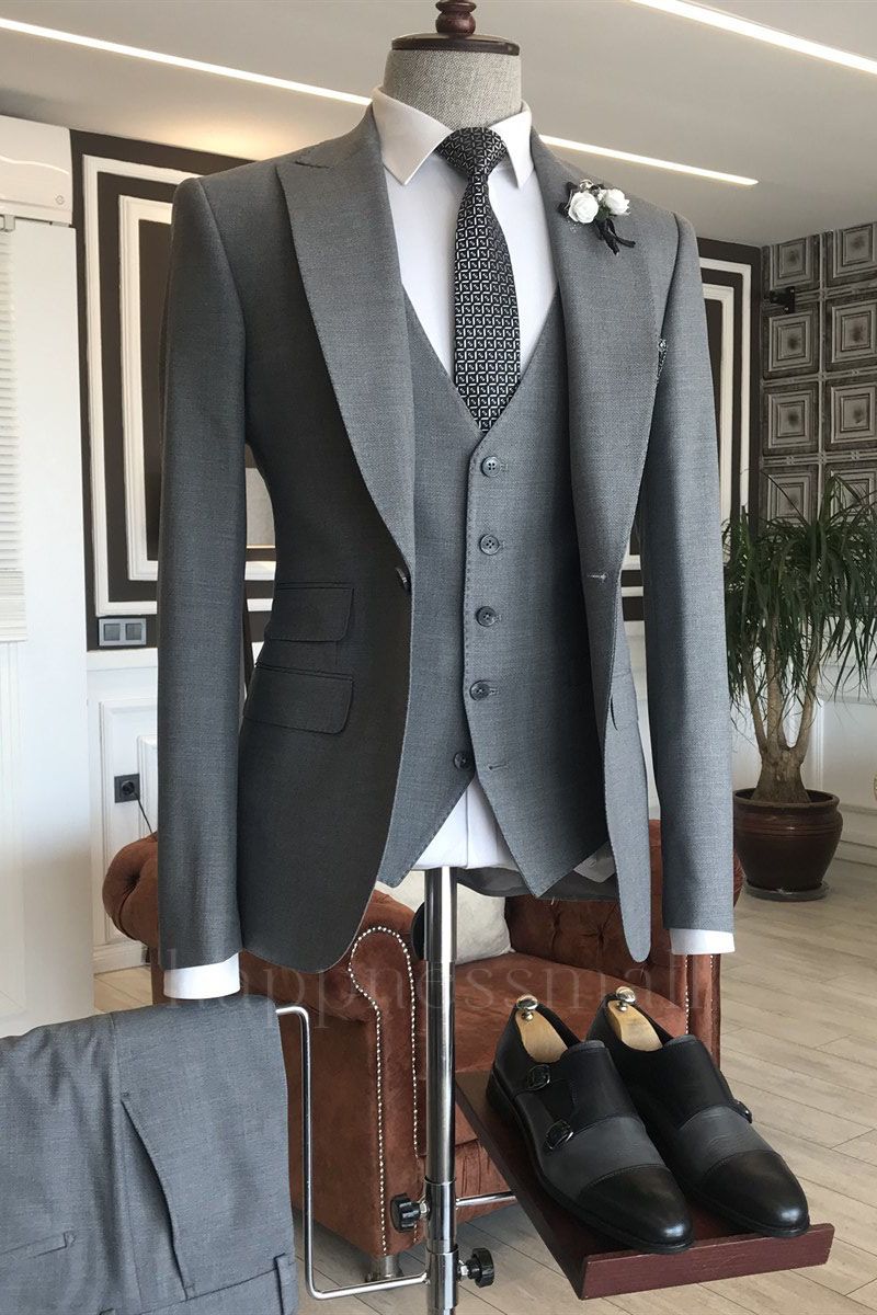 Zephyr Popular Gray 3-Pieces 3 Flaps Formal Business Men Suits