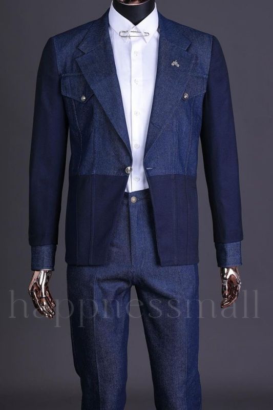 Tassos Special Dark Blue Notched Lapel Two Pieces Prom Men Suits