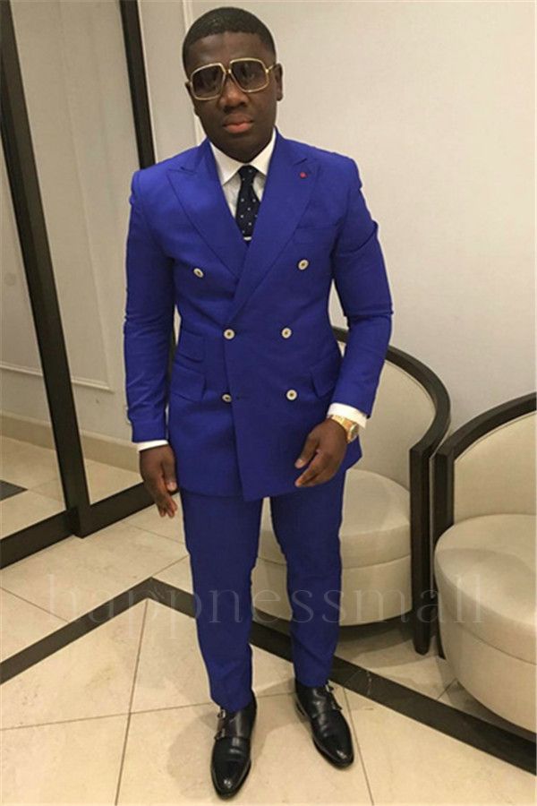Beckham Royal Blue Double Breasted Slim Fit Prom Outfits for Men