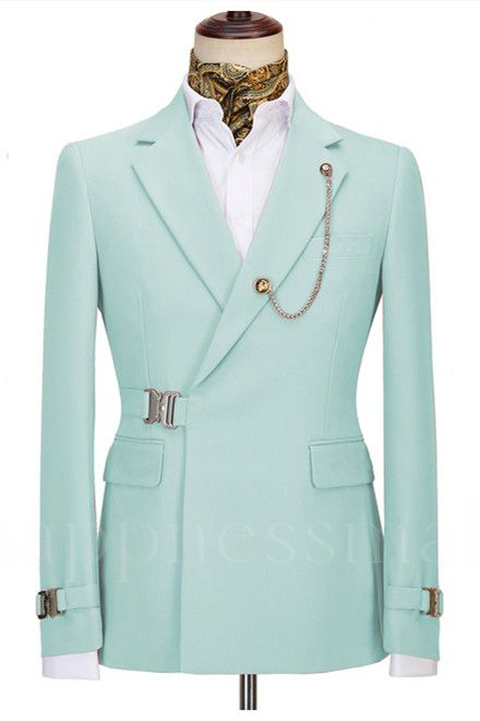 Chic Mint Green Notched Lapel Two Pieces Business Suits with Buckle