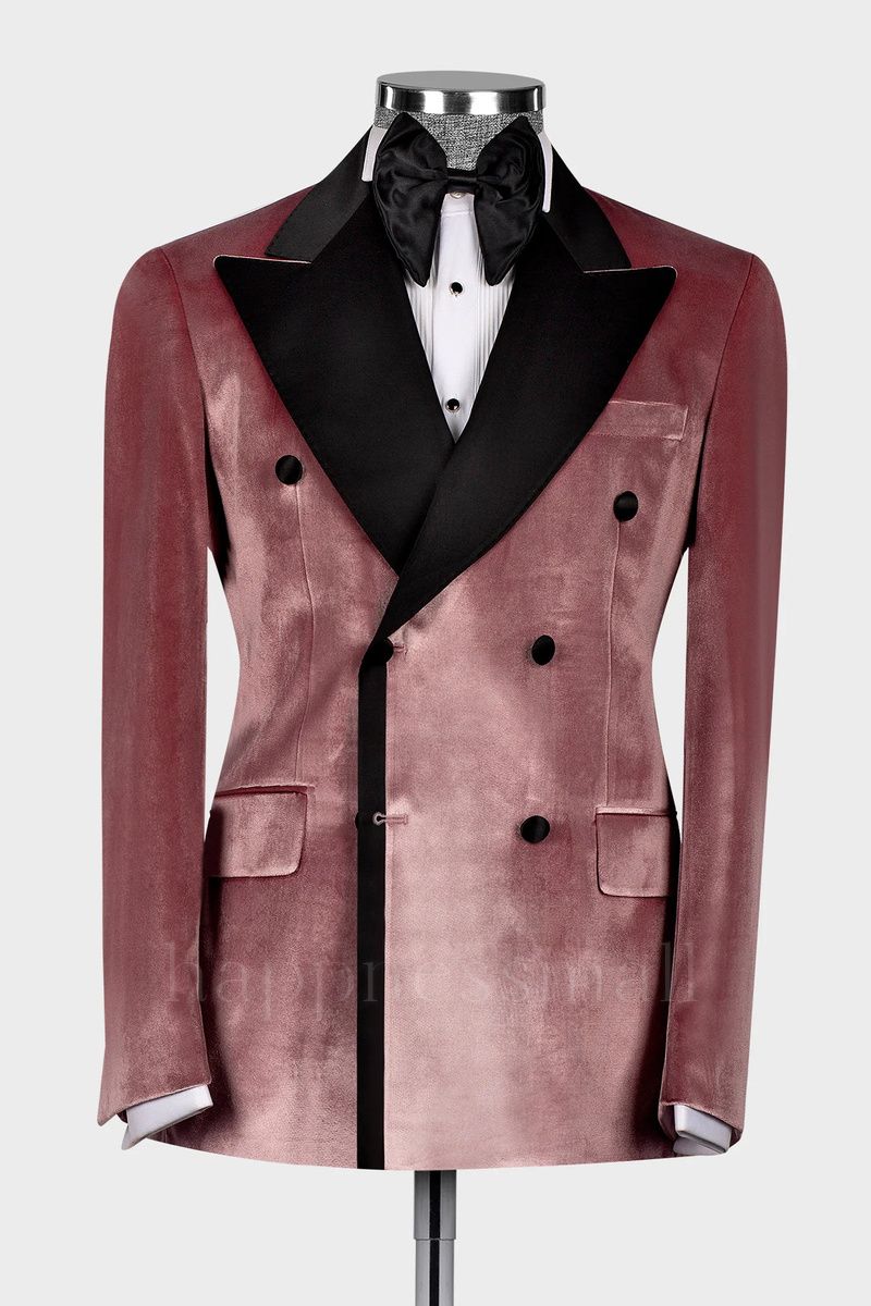 Beckett New Arrival Dusty Pink Double Breasted Velvet  Prom Suits With Peaked Lapel