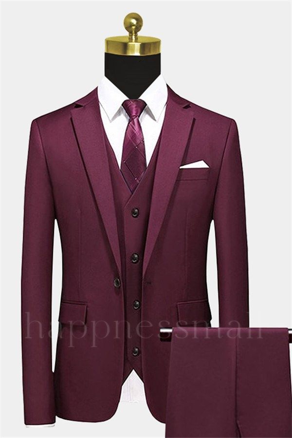 Wilder Stylish Burgundy Suits with 3 Pieces | Peak Lapel Mens Tuxedo