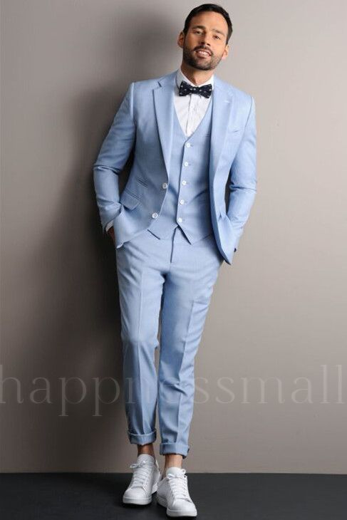 Titos Trendy Sky Blue Three Pieces Notched Lapel Fashion Men Suits