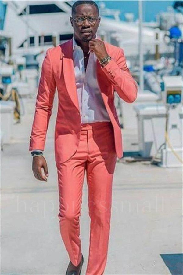 Grayson Fashion Peach Two-Piece Slim Fit Shawl Lapel Bespoke Mens Prom Outfits