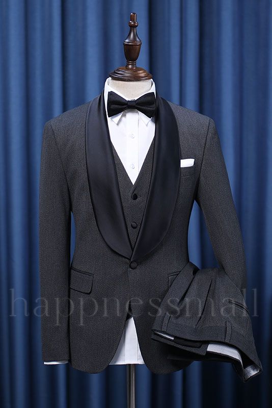 Evelyn Elegant All Black One Button Three-Pieces Men's Wedding Suit