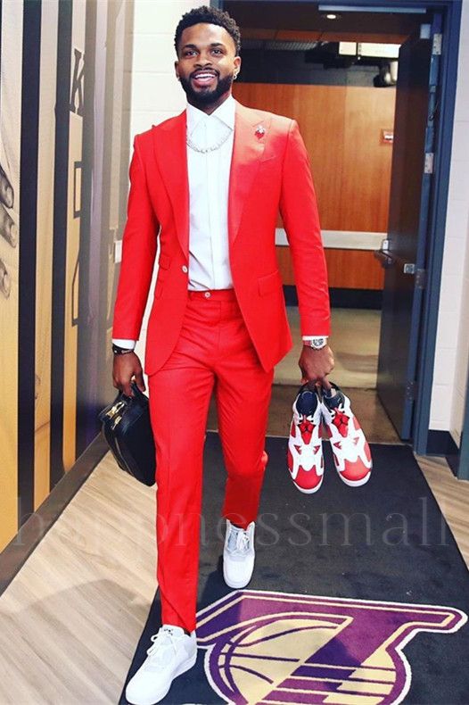 Fashion Red Peaked Lapel One Button Prom Men Suits | happnessmall