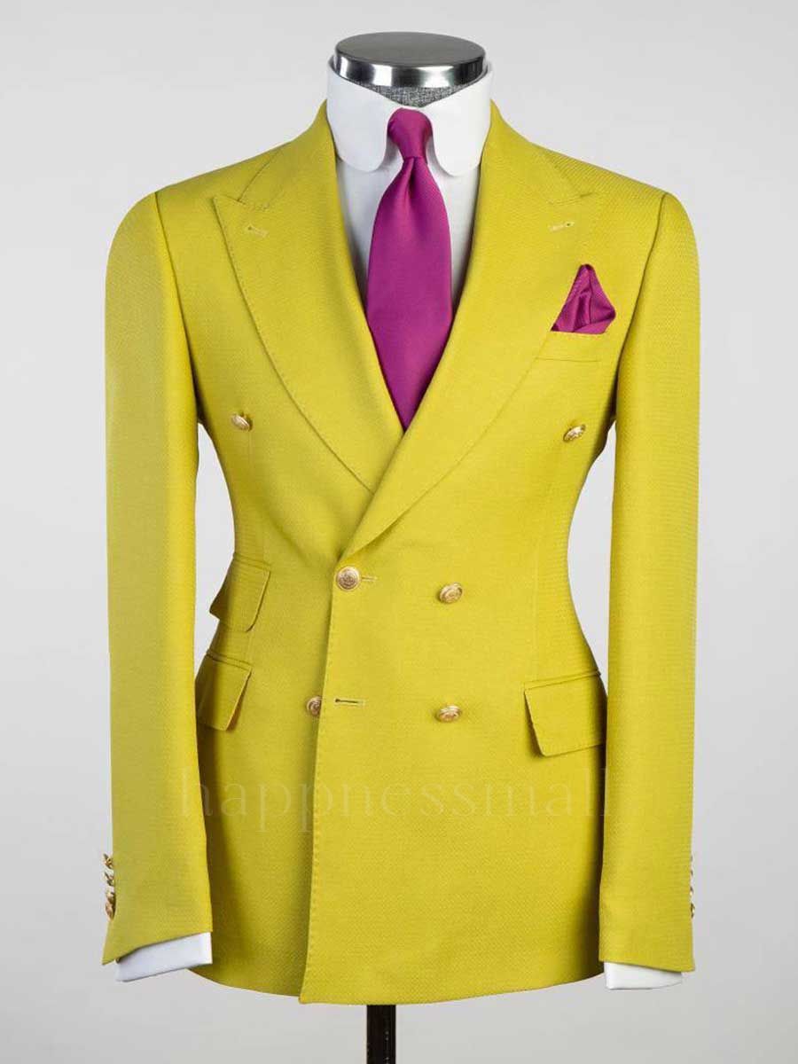 Chartreuse 2ps Peaked Lapel Slim Fit Men Suits | Happnessmall