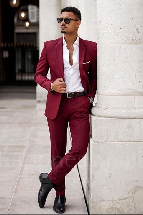 Happnessmall Best Fitted Burgundy Notched Lapel Prom Outfits for Men