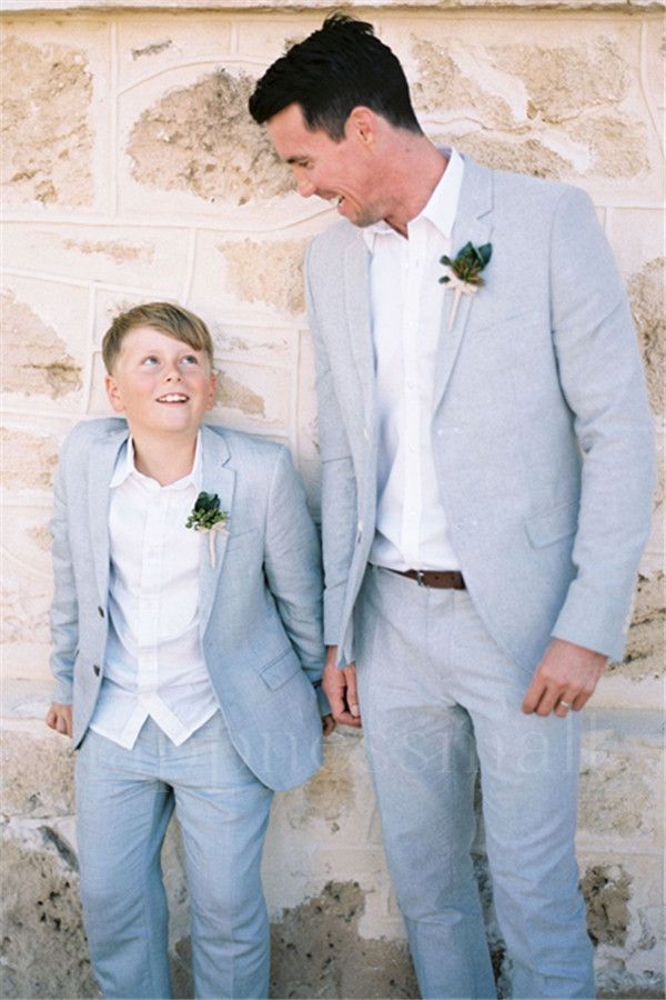 Linen Blue Slim Fit Groom Wedding Tuxedo | Simple Summer 2 Piece Men Suit