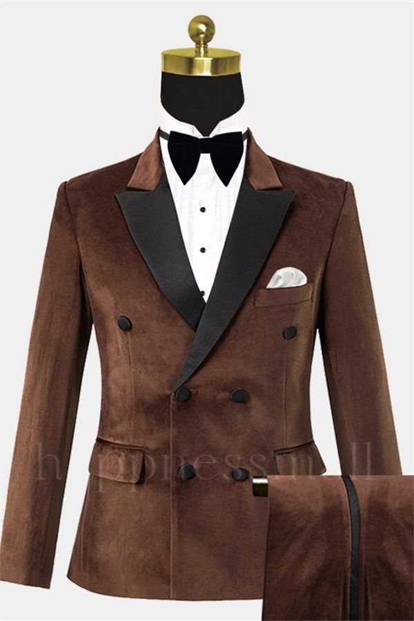 Jaxon Newest Double Breasted Brown Velvet Tuxedo | Best Notched Lapel Suits