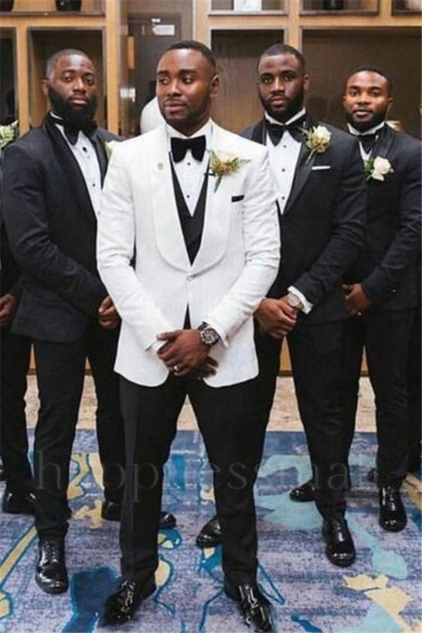Newest Black Shawl Lapel Slim Fit Wedding Groomsmen Suit Online