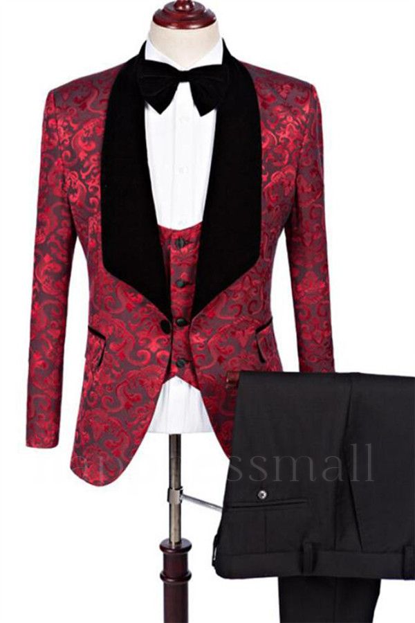 Modern Flower Slim Fit Pattern Prom Suits | Fashion Three Pieces Jacquard Men Suits