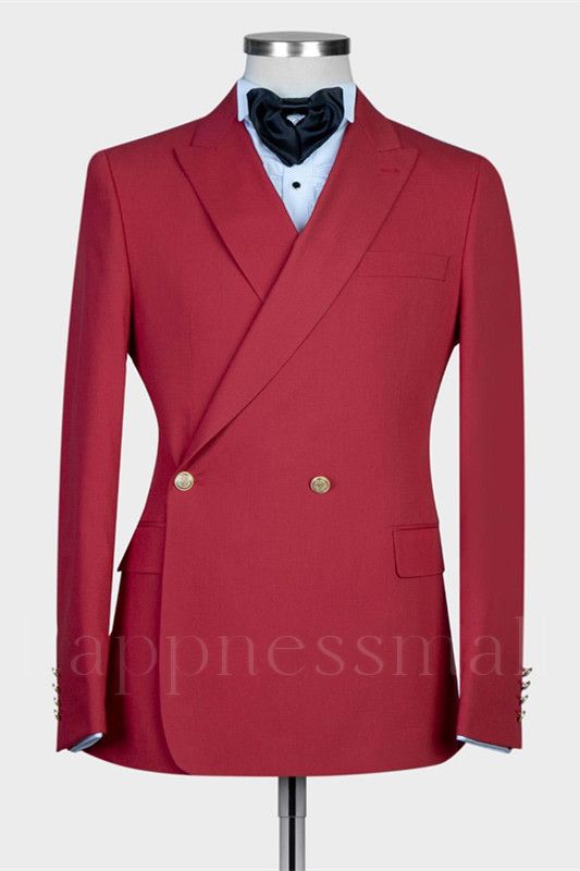 Modern Red Peaked Lapel Slim Fit Prom Suits for Men
