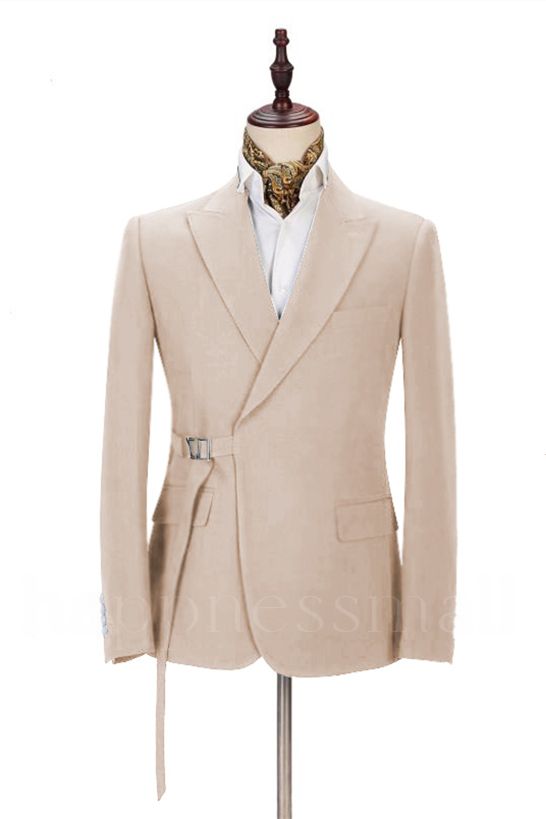 Latest Design Champagne Men's Casual Suit  | Buckle Button Formal Groomsmen Suit for Wedding