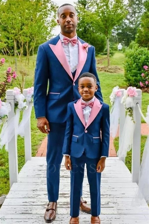 Lachlan Chic Dark Blue One Button Wedding Groom Suit with Pink Lapel