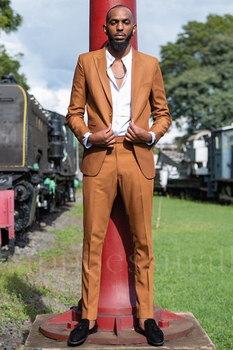Classical Gold Brown Slim Fit Bespoke Men Suits for Prom | happnessmall