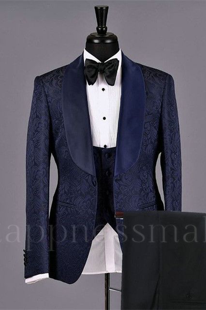 Dark Navy Jacquard Fashion Jacquard Bespoke Wedding Suits for Men