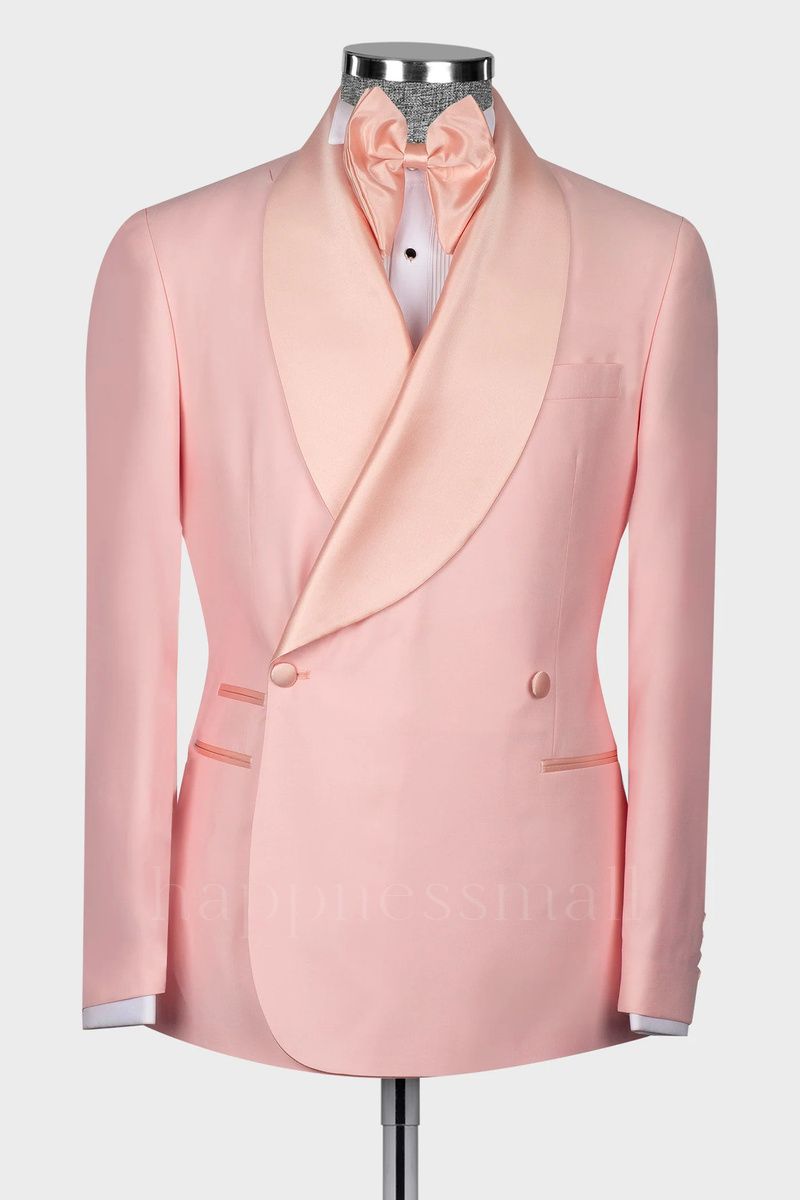 Greyson Handsome Pink Double Breasted Shawl Lapel Two Pieces Men Wedding Suits