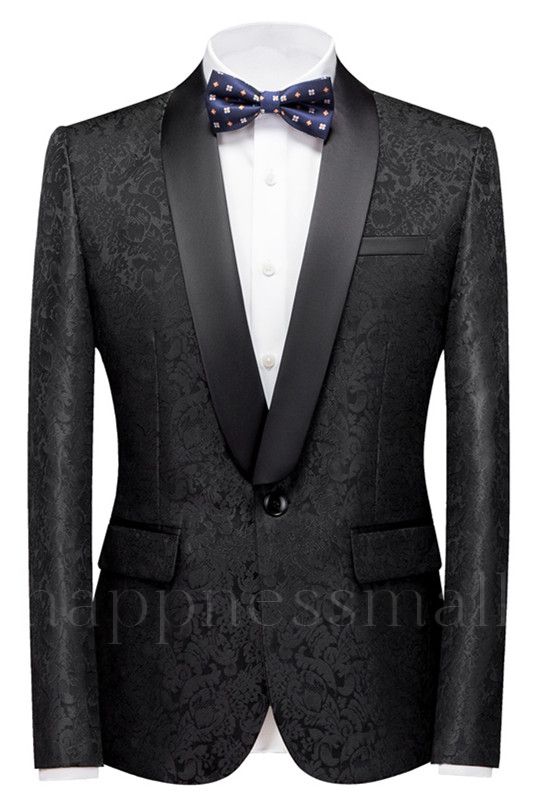 Nico Classic Black Jacquard Shawl Lapel Wedding Men Suits