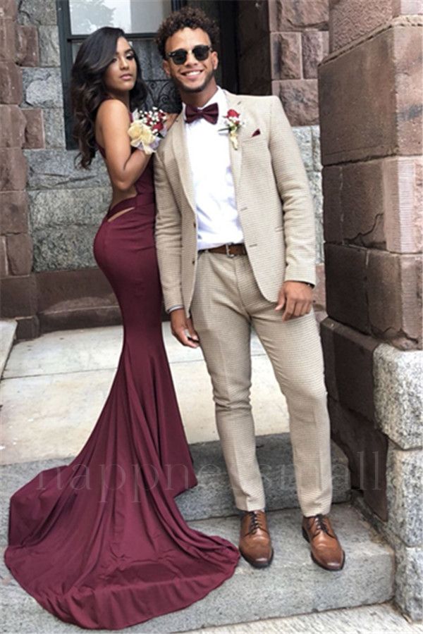 Caspian Chic Off White Plaid Men Suit for Prom