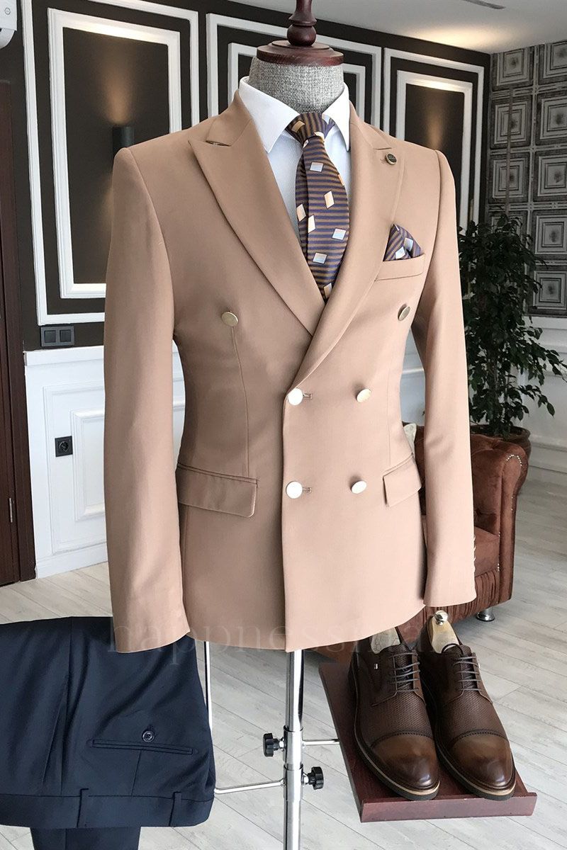 Formal Pink Peaked Lapel Double Breasted  Suits For Men Business | happnessmall
