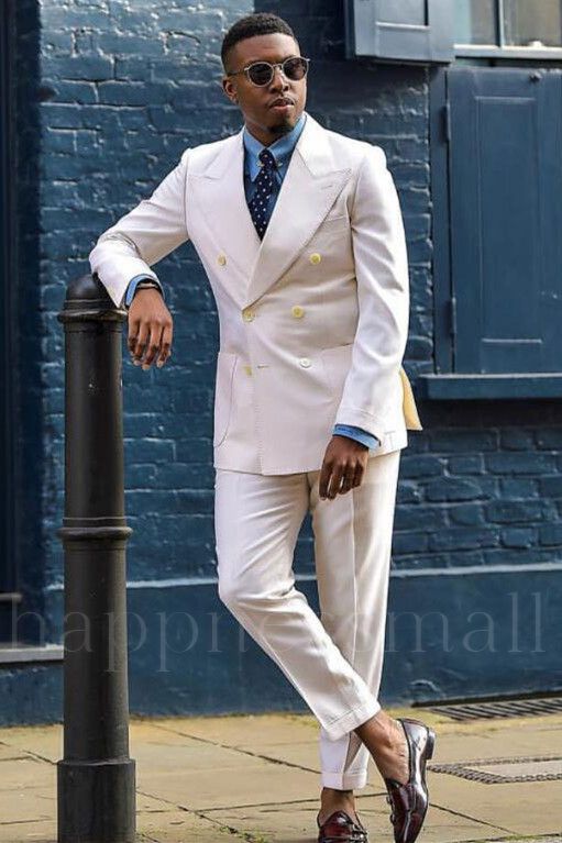 Antonia Ivory Peaked Lapel Solid Color Double Breasted Stylish Men Suits